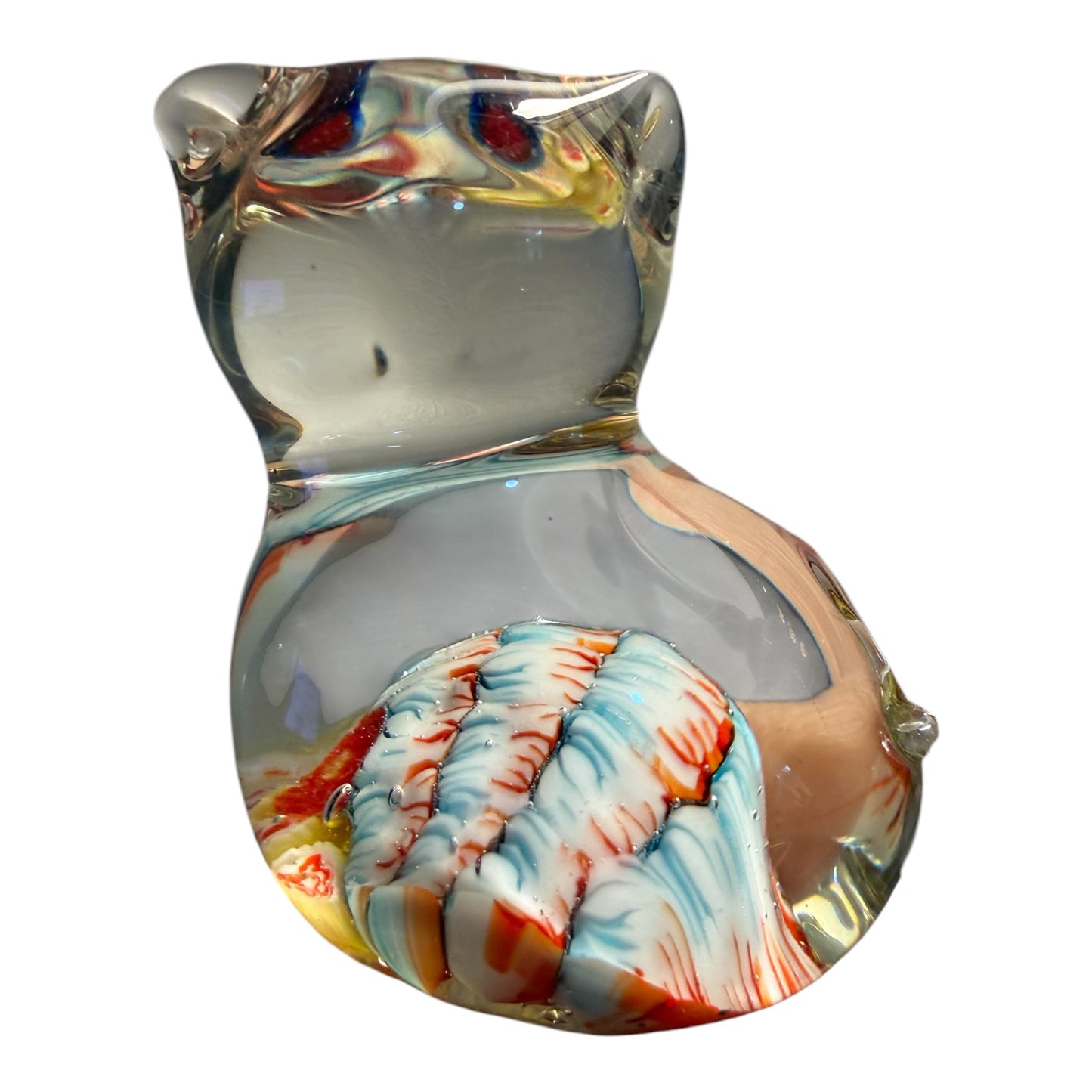 Clear Art Glass Cat Vintage Figurine | Hand-Blown Millefiori Miniature Sculpture | 2.5”