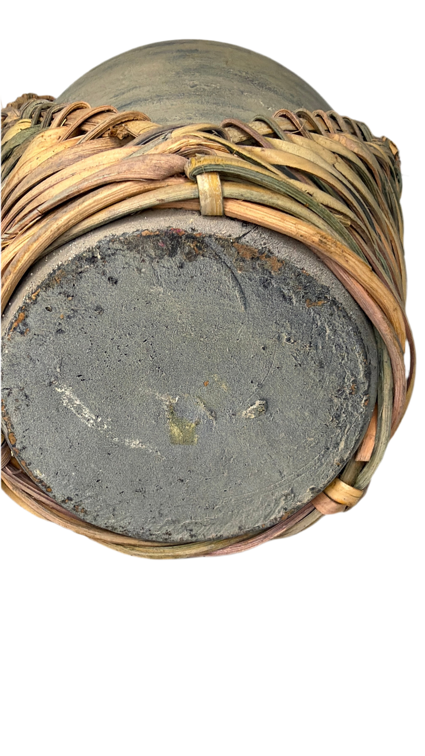 Rustic Pottery Vase with Woven Rattan Handle – Boho Farmhouse Decor