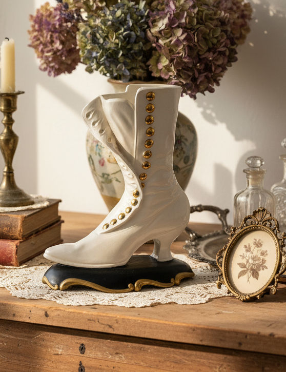 Vintage Victorian-Style Ceramic Boot Vase – 1969