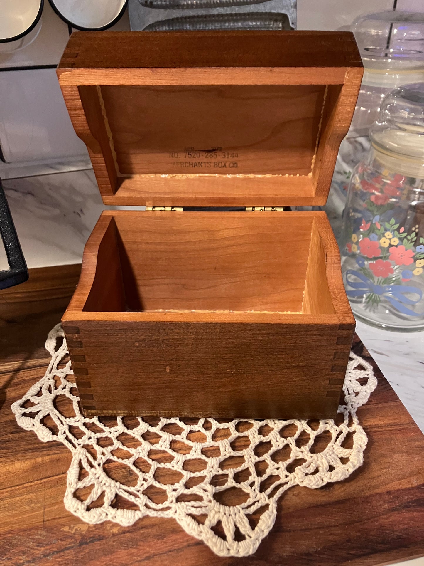 Vintage Solid Wood Recipe Box - 1972