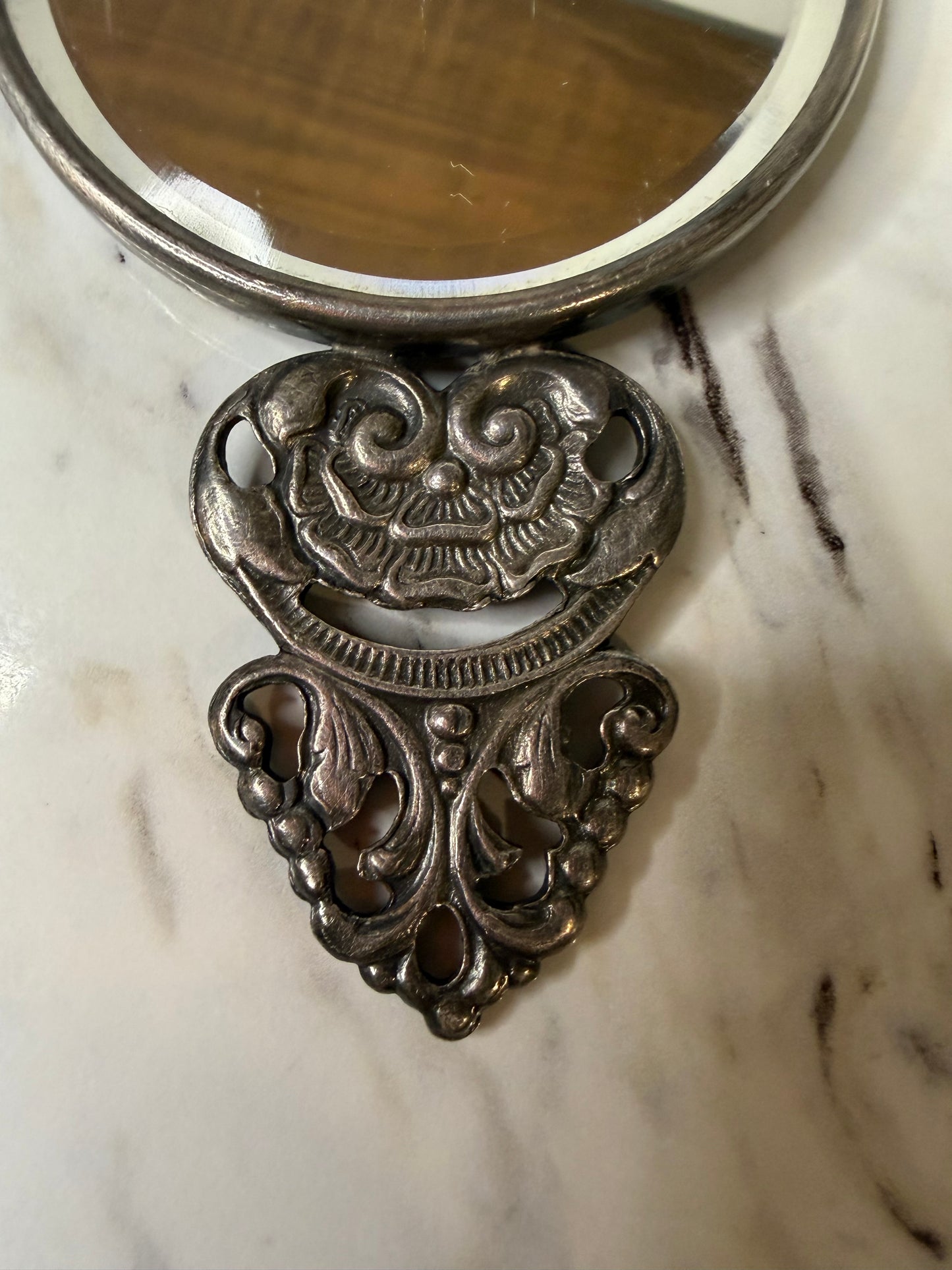 Vintage Hans Jensen Silver-Plated Purse Mirror – Repoussé Village Scene – Denmark