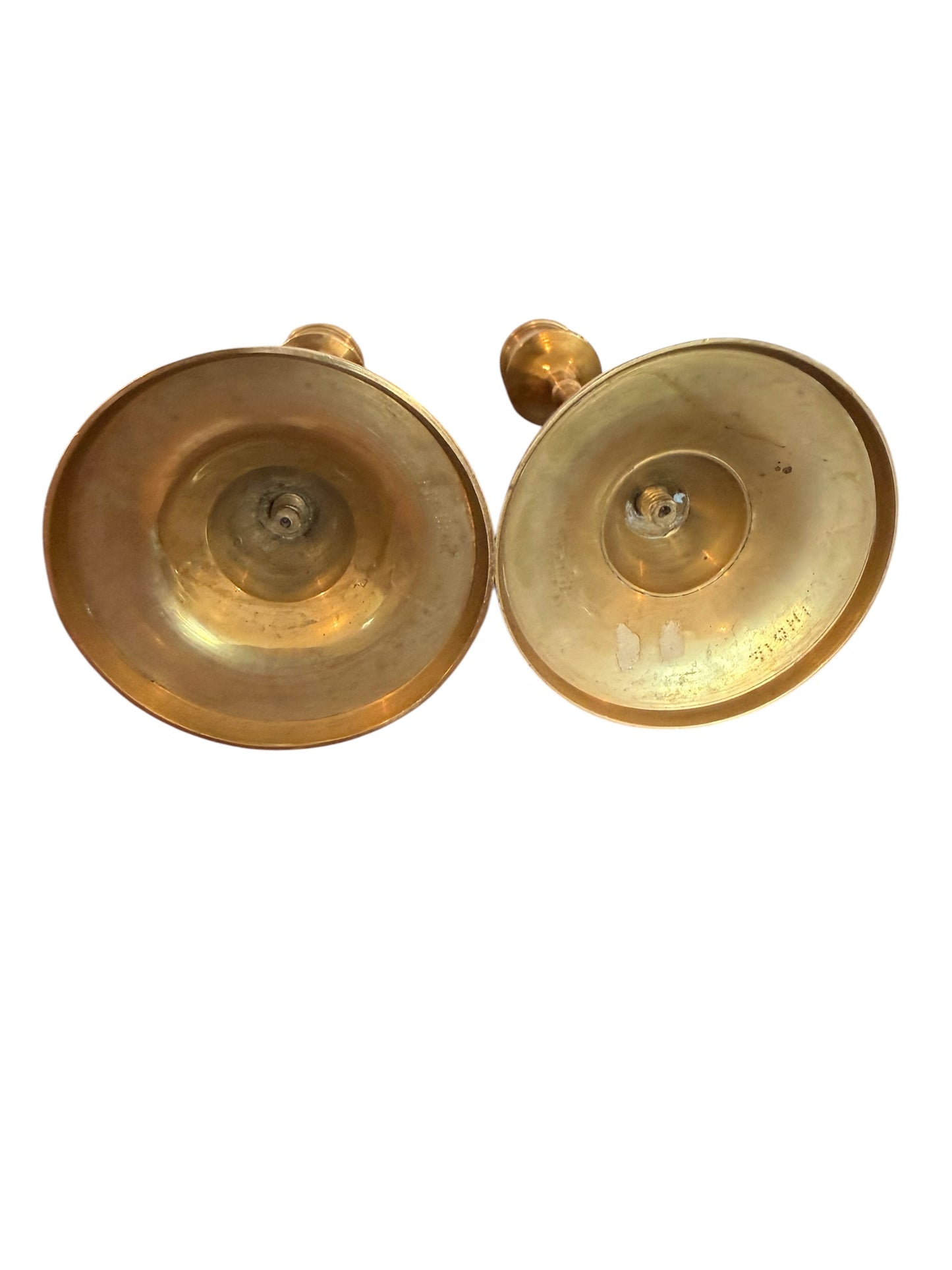 Brass Candlestick Holders – Pair | Dainty Multi-Collared Stem Design | Vintage