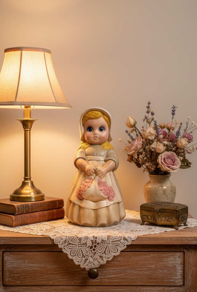 Vintage Hand-Painted Ceramic Girl Figurine | Cottagecore Fall Decor | 1987 | 10”
