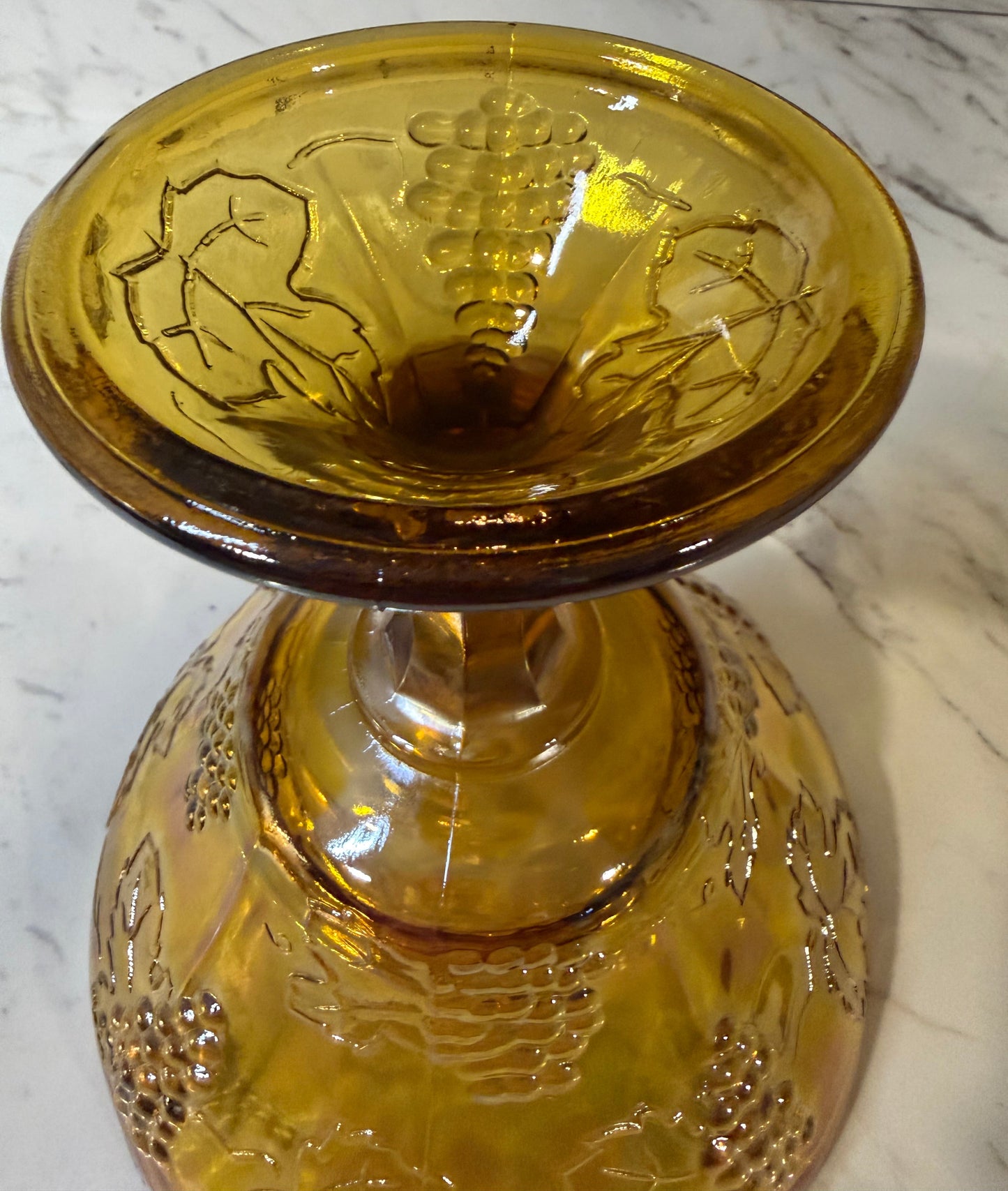 Vintage Indiana Glass Harvest Grape Amber Marigold Carnival Glass Pedestal Bowl