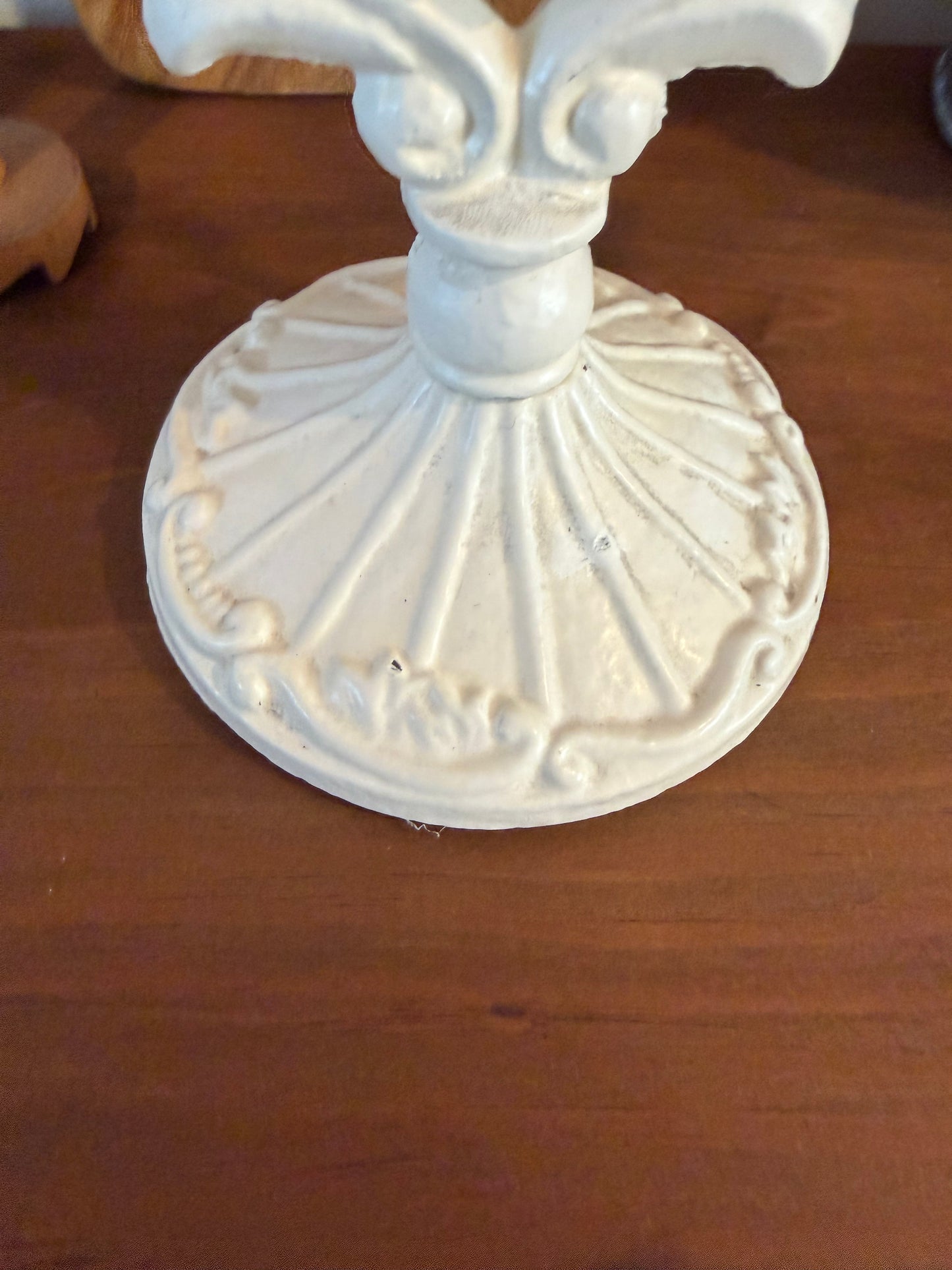 Vintage Victorian-Style Vanity Mirror – White Painted Cast Iron, Shabby Chic Pedestal