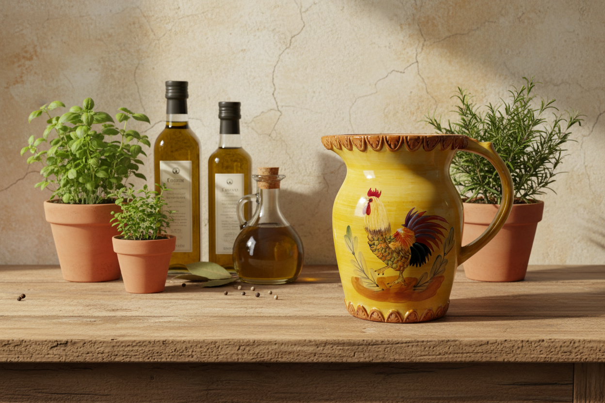 Vintage Italian Style Ceramic Rooster Pitcher – Yellow Farmhouse Good Luck Jug