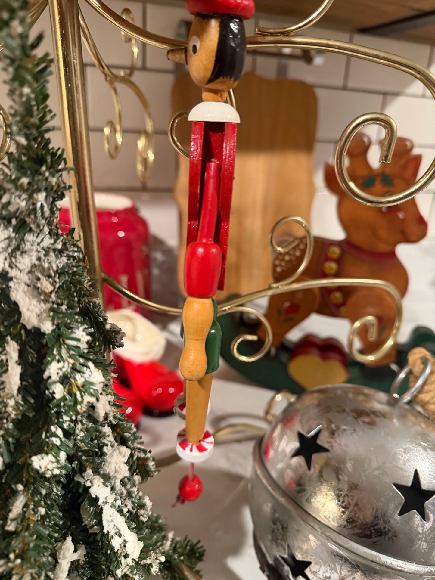 Vintage Wooden Pinocchio Pull-String Doll – 8”