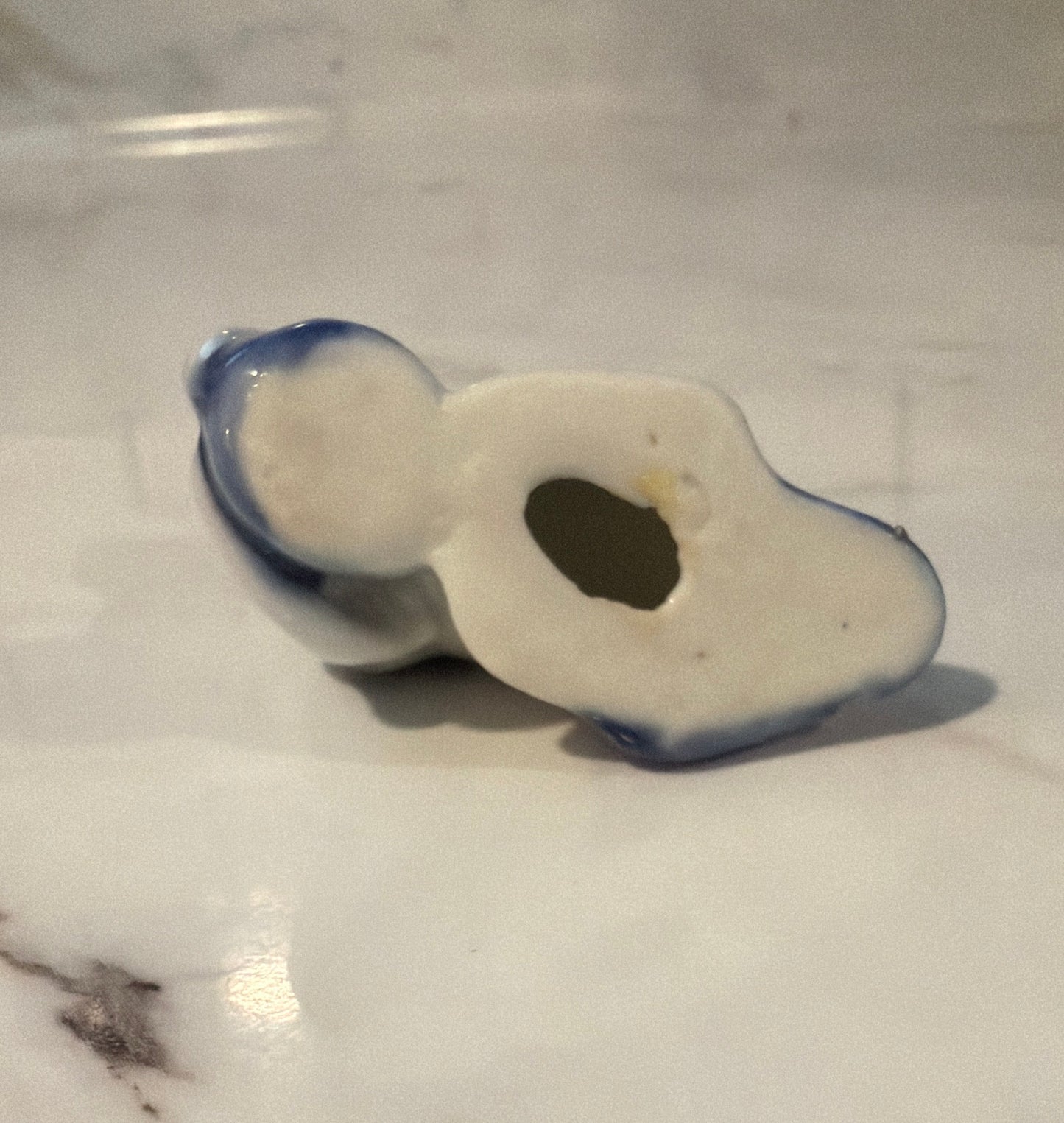 Miniature Vintage Delft Blue & White Porcelain Cat Figurine