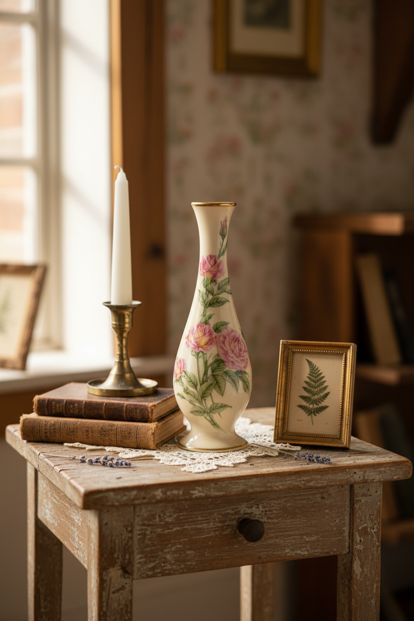 Vintage Lenox 1986 Cottagecore Bud Vase – Pink Roses & 24K Gold Trim