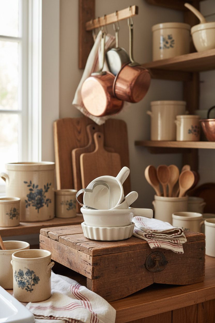 Curated Vignette Restaurant Ware Farmhouse Stack | HALL China, DC USA & Heart Cookie Cutter