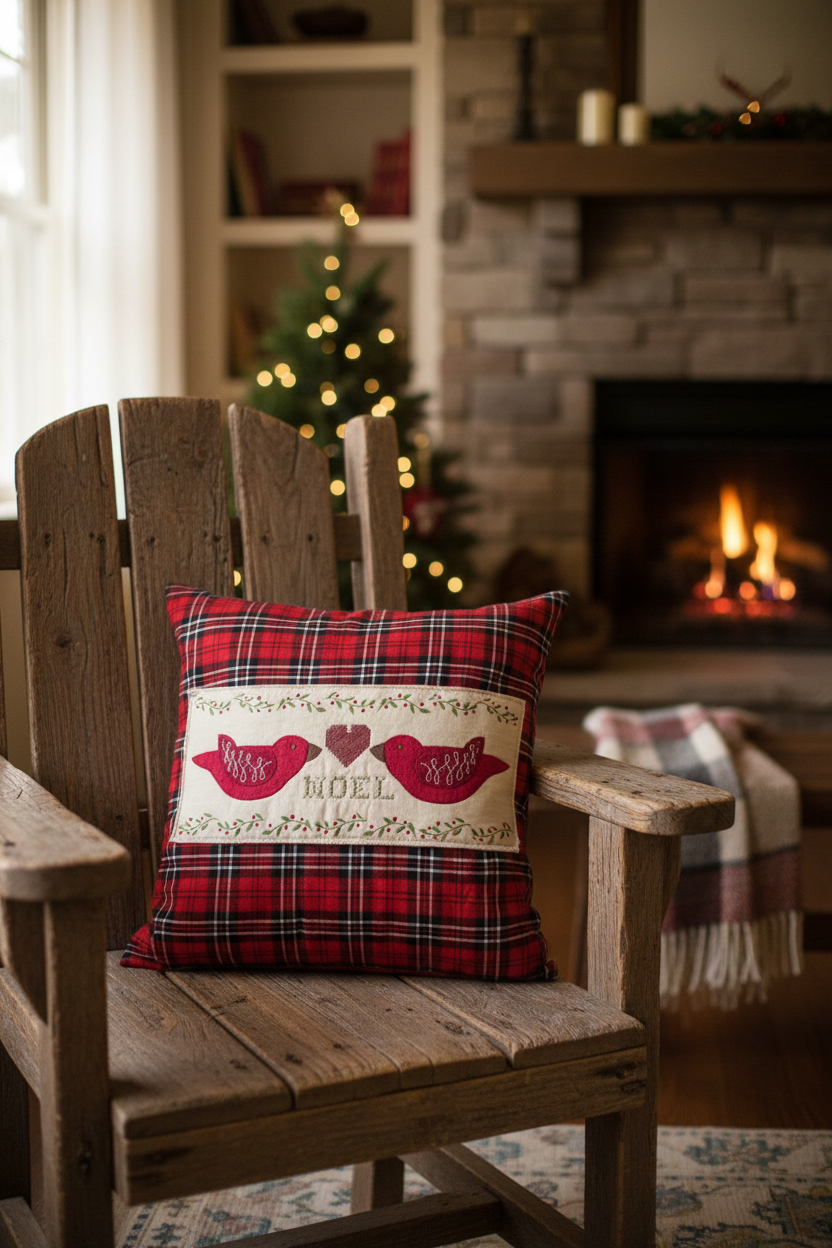 Handmade Vintage-Inspired Holiday Throw Pillow – Repurposed Textiles – One of a Kind by Flea & Frame
