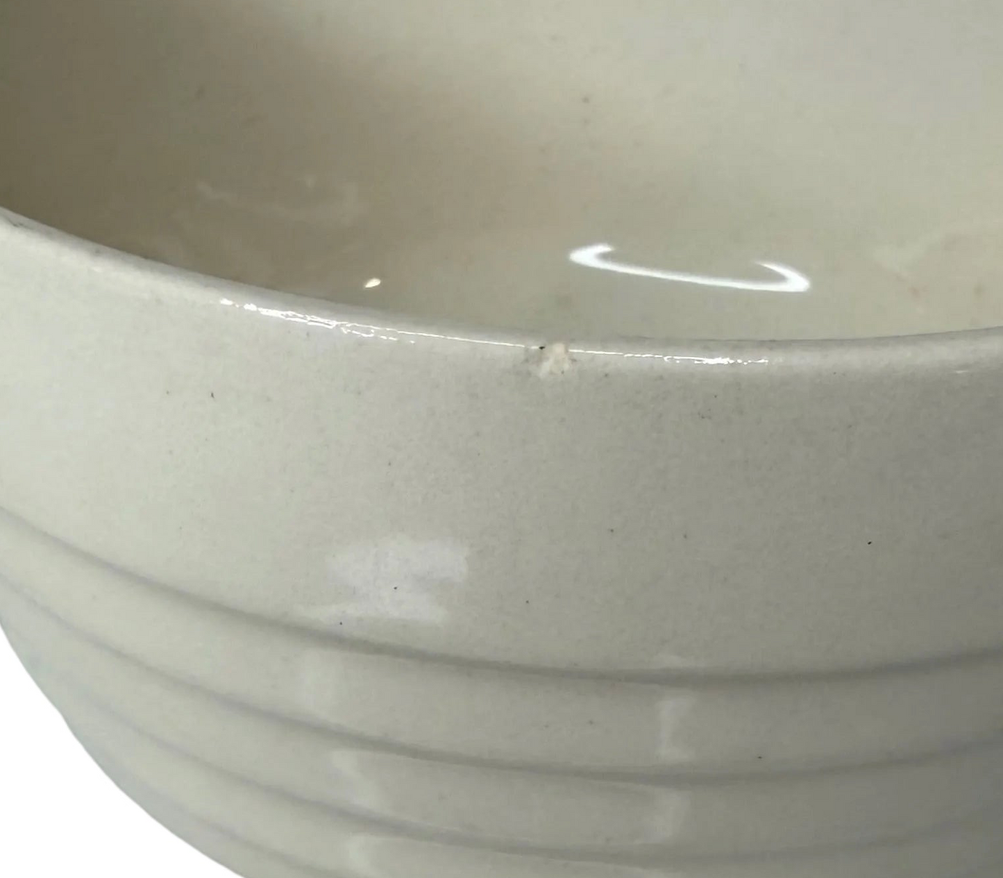 Set of 2 Vintage Ribbed Stoneware Bowls – Off-White “Beehive” Ringware (USA)