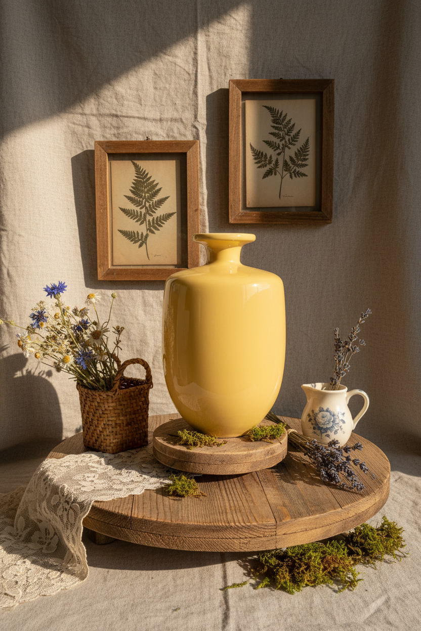 Haeger Pottery Art Vase - Harvest Gold Glazed Ceramic - Original Labels - 10” Tall