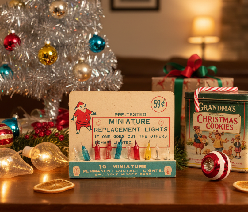 Vintage NOMA Miniature Christmas Light Display Bulb Set | Kitschy Santa Packaging | Retro Holiday Decor
