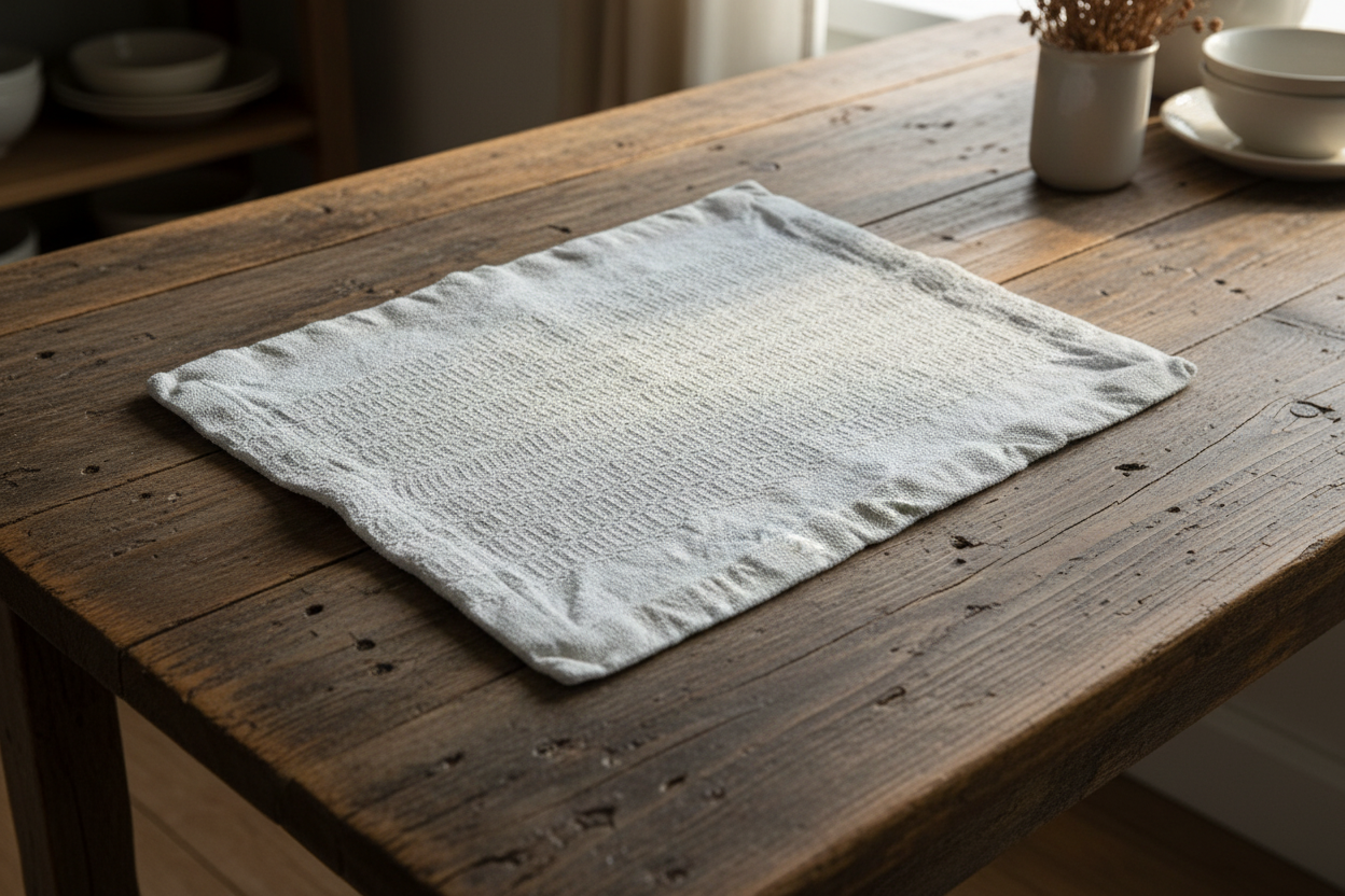 Set of 12 Textured Cotton Blend Linens Woven Off-White Placemats – Farmhouse Geometric Grid