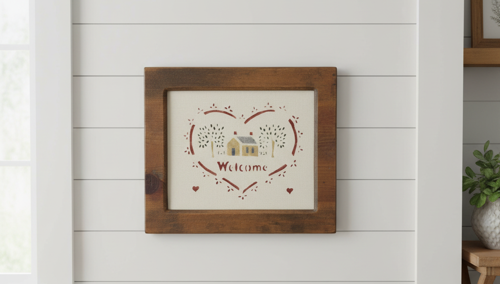 Folk Art “Welcome” Framed Sign