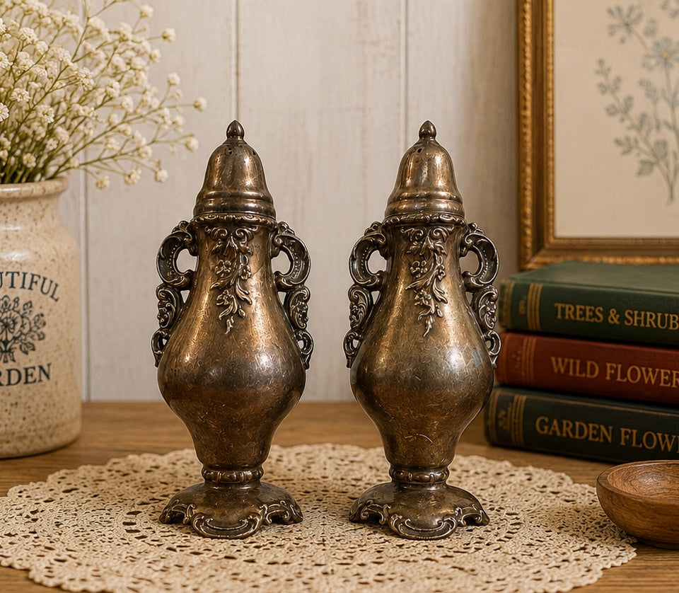 Vintage Wallace Baroque Silverplate Salt & Pepper Shaker Set | Rococo Revival | Mid-Century