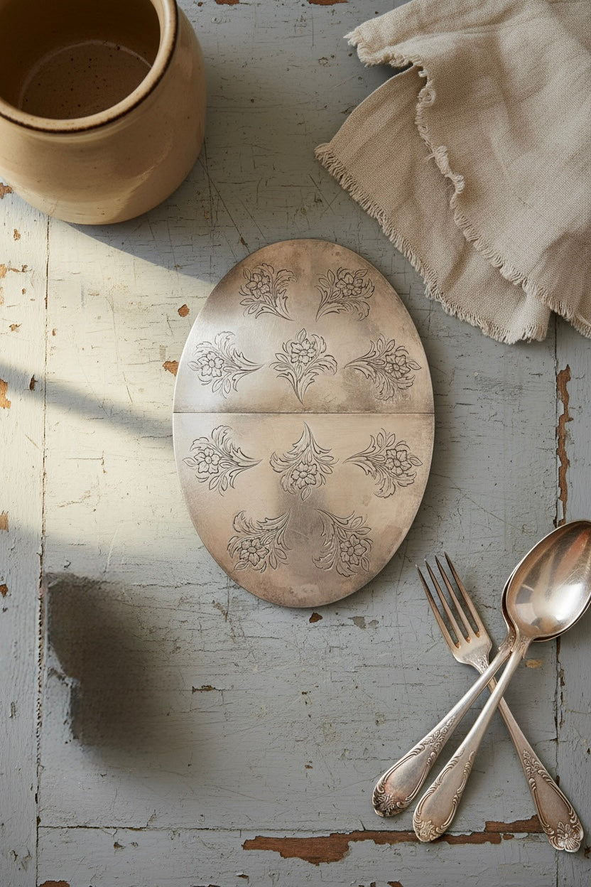 West German Vintage Silver-Plated Expandable Trivet | Adjustable Floral Embossed Hot Plate Stand
