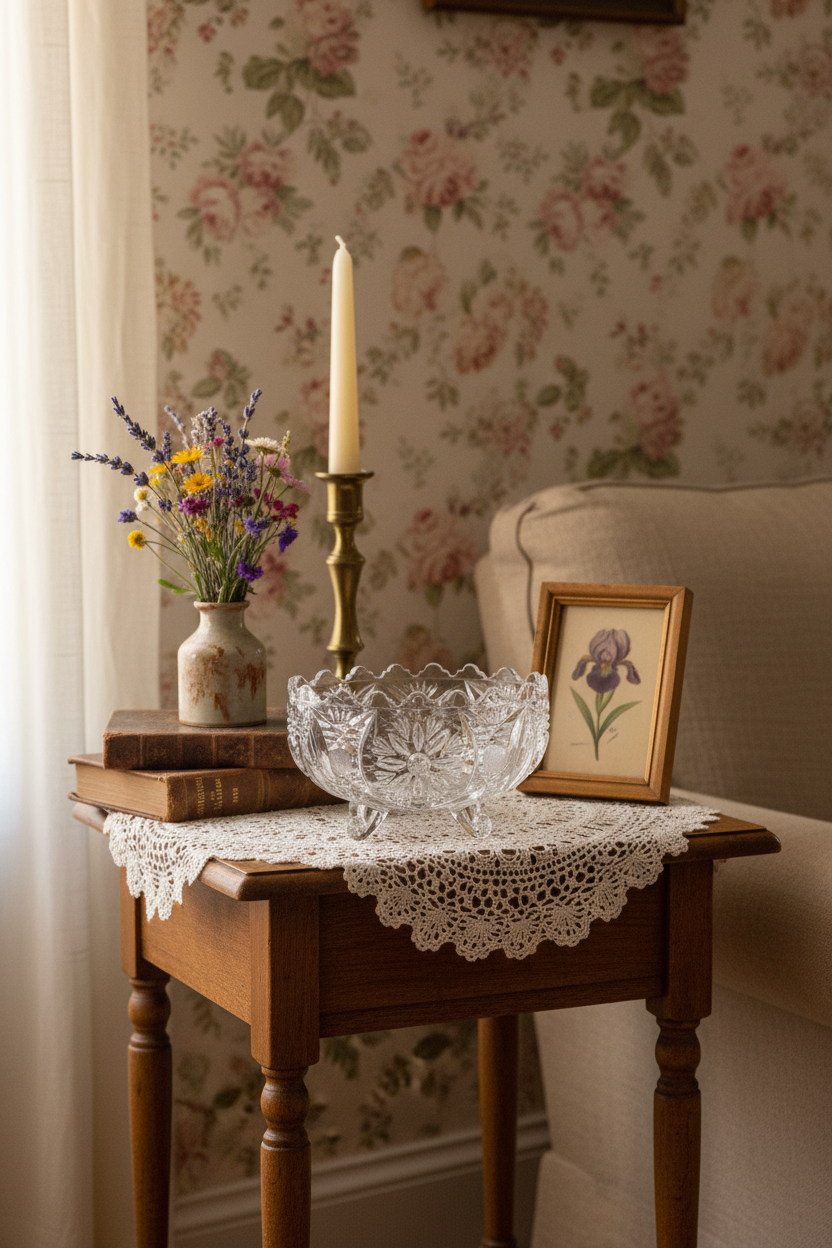 Lausitzer Crystal Four-Footed Vintage Bowl – Etched Floral Crystal Candy Dish | Germany