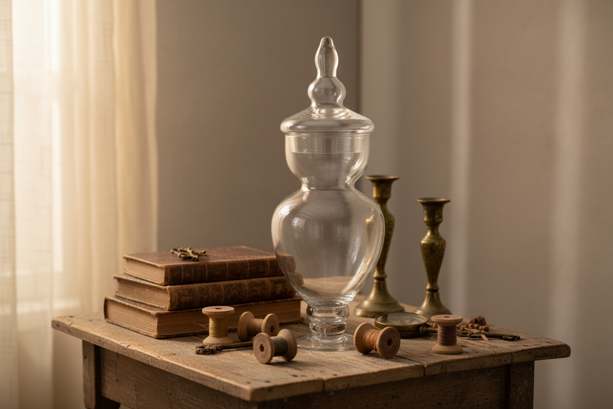 Large 16” Hand-Blown Glass Apothecary Jar with Lid – Footed Candy Jar | Vintage-Style Display Vessel
