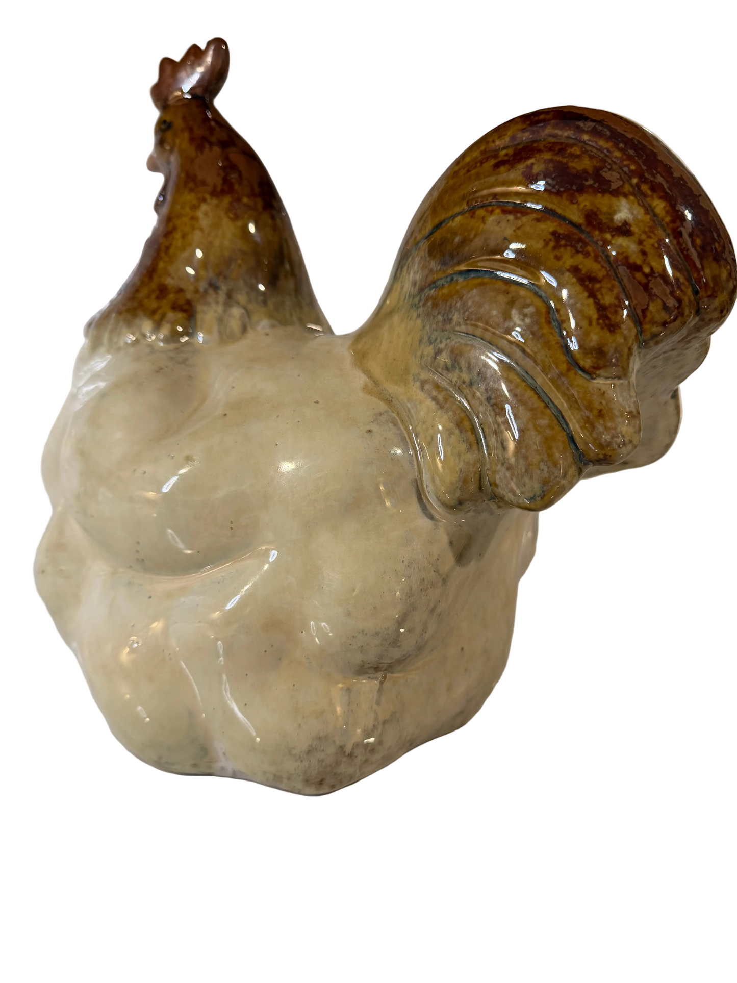 Vintage Large Drip Glaze Pottery Rooster Figurine – 10”