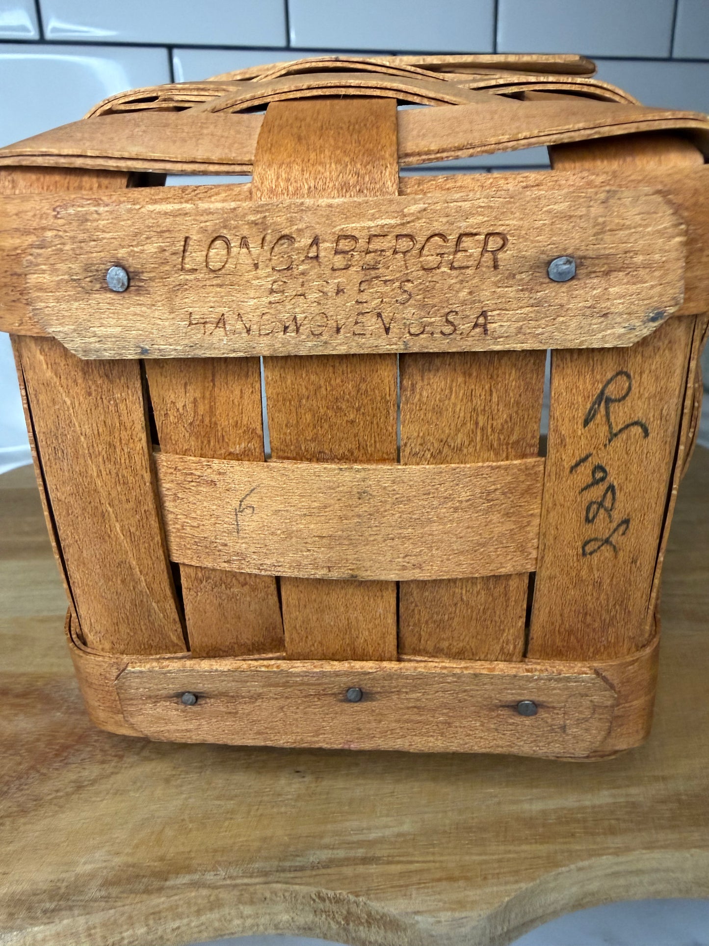 Vintage 1988 Longaberger Peg Basket – Handwoven Maple Wood
