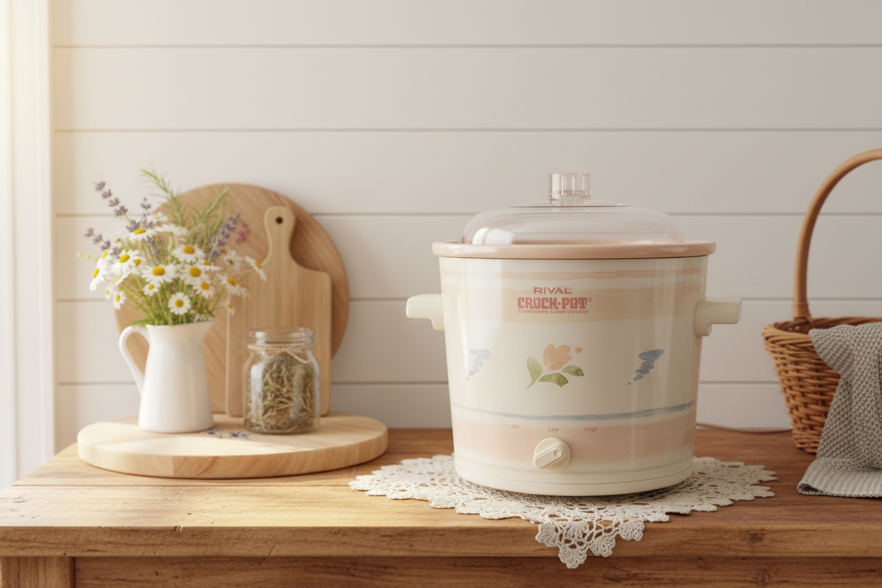 Rival Crock-Pot 3100-602 Stoneware Vintage Slow Cooker – 3.5 Qt Floral Tulip Design