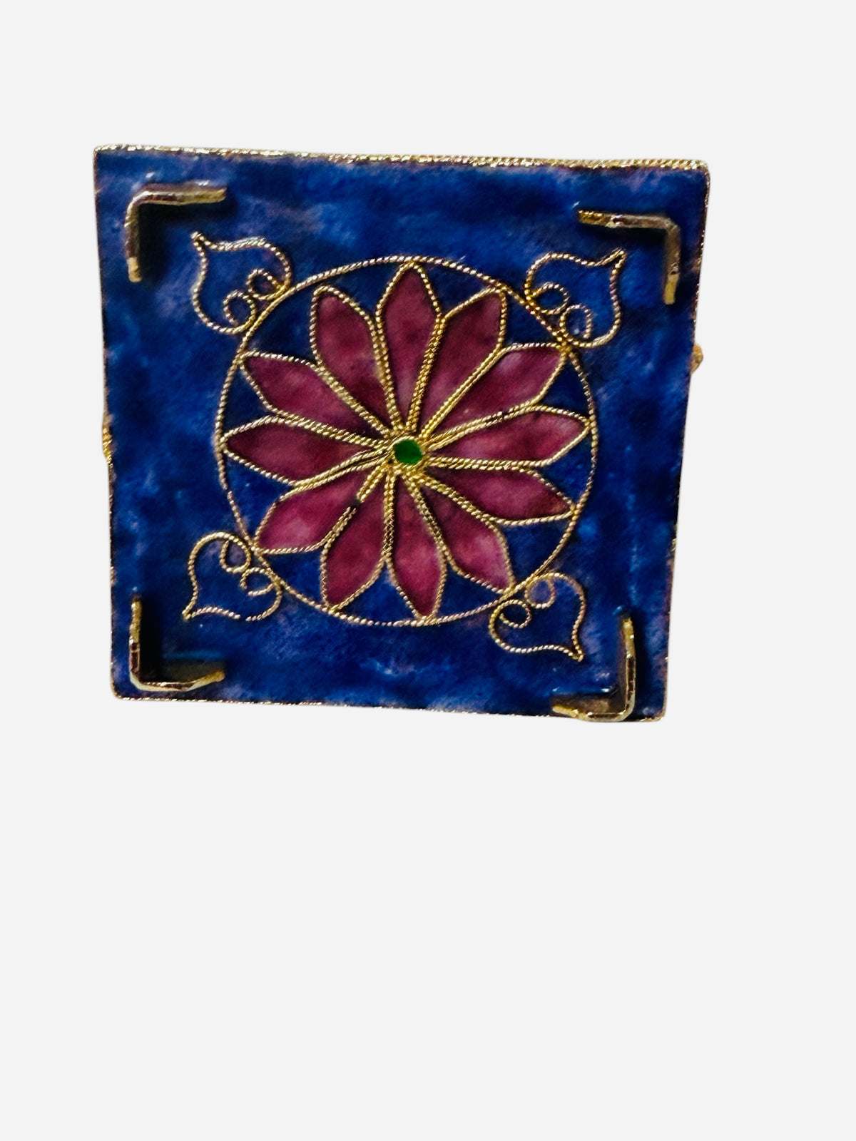 Cloisonné Vintage Enamel Teapot Trinket Box – Sculpted Rose Lid & Gold Accents