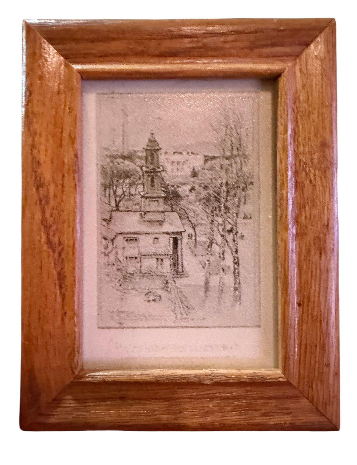 Church Print in Solid Oak Frame | Colonial Steeple Artwork | Mini Framed Art | Flea and Frame Curated