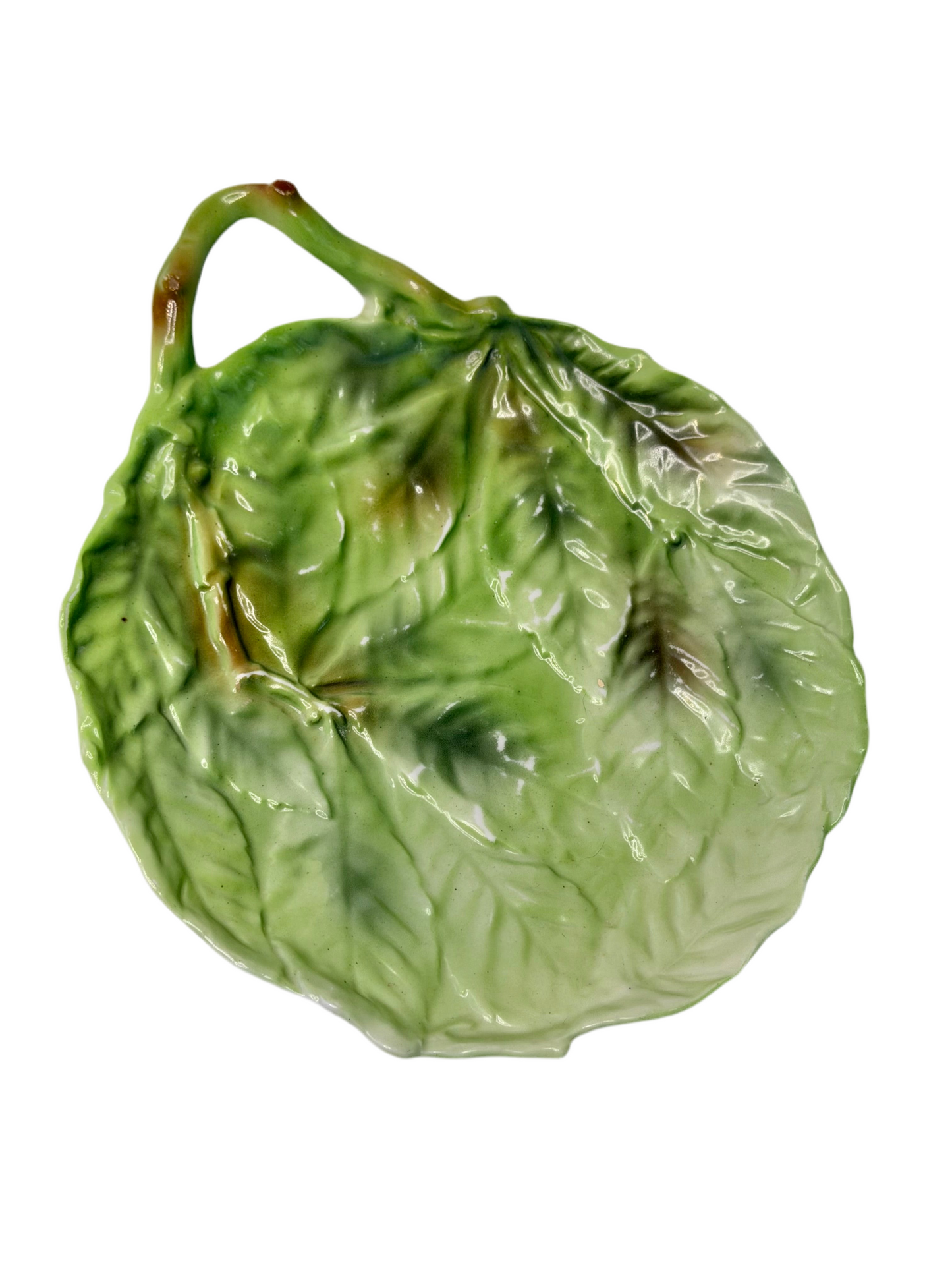 Antique Majolica Leaf-Shaped Dish – 19th Century Earthenware Plate