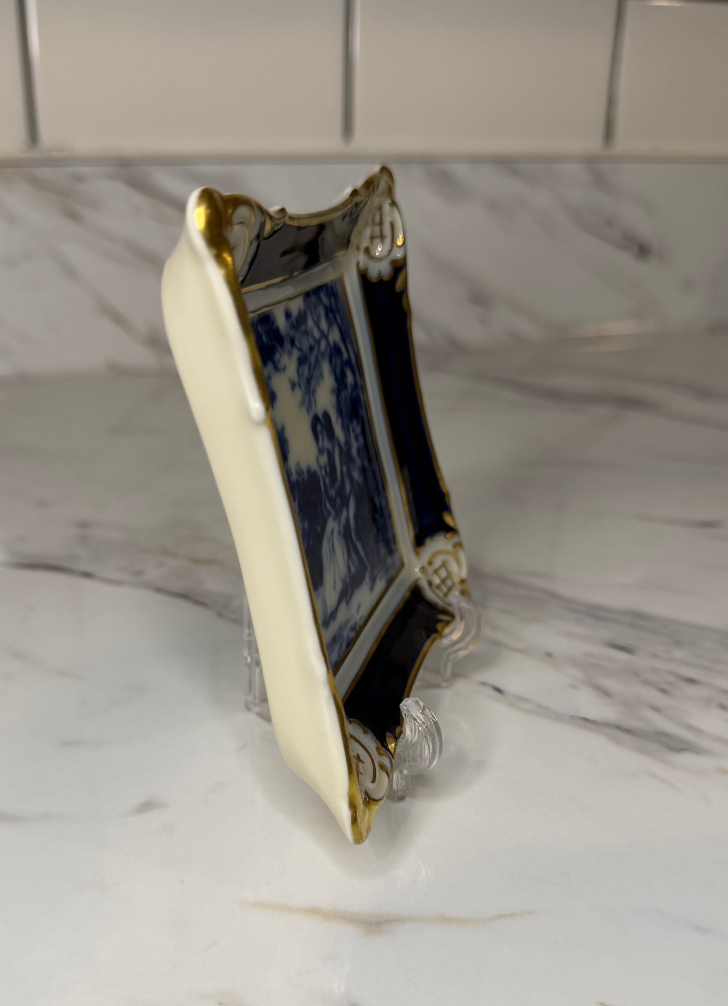 Vintage Johann Haviland Bavaria Cobalt Blue & Gold Porcelain Trinket Dish — German Collectible