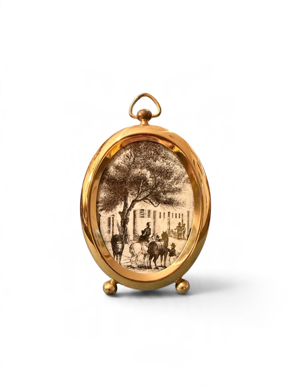 Vintage Brass Oval Frame with Equestrian Book Print | 4” Flea & Frame Creation