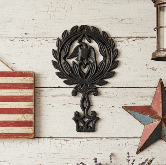 Wilton Vintage Heavy Cast Iron Eagle & Heart Trivet | Americana Federal Eagle Kitchen Decor | Wall Hanging | 1949