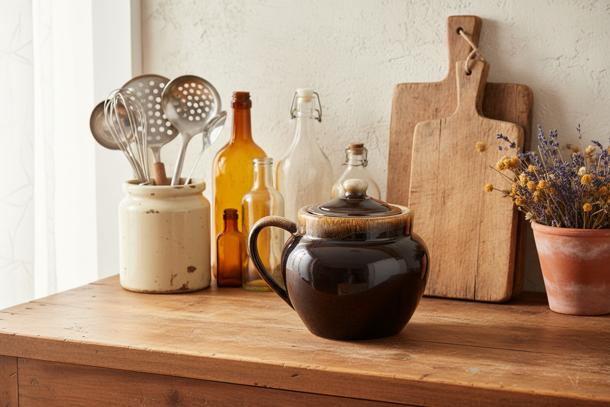 Pfaltzgraff Stoneware Vintage Bean Pot – Mold #70 Brown Drip | Rustic Farmhouse Crock with Lid