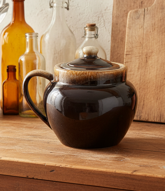 Pfaltzgraff Stoneware Vintage Bean Pot – Mold #70 Brown Drip | Rustic Farmhouse Crock with Lid