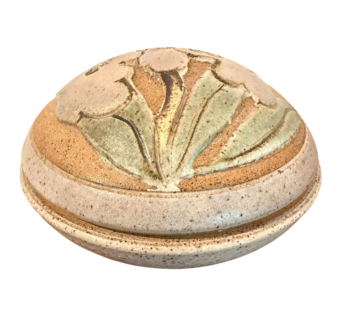Handmade Studio Pottery Floral Lidded Ceramic Vessel – Ash Glaze Trinket Box