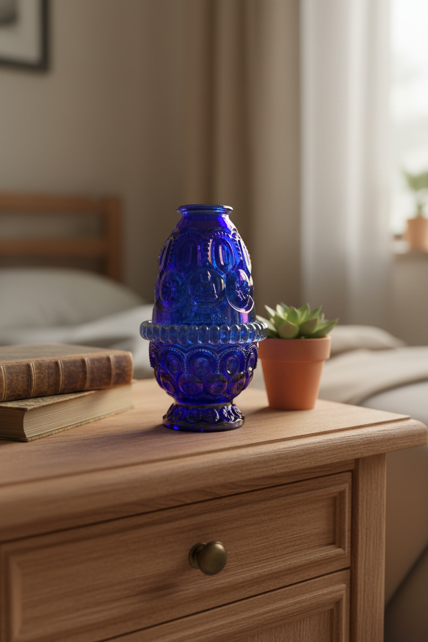 Moon & Star Cobalt Blue | Weishar | Carnival Glass Fairy Lamp – 3 Piece