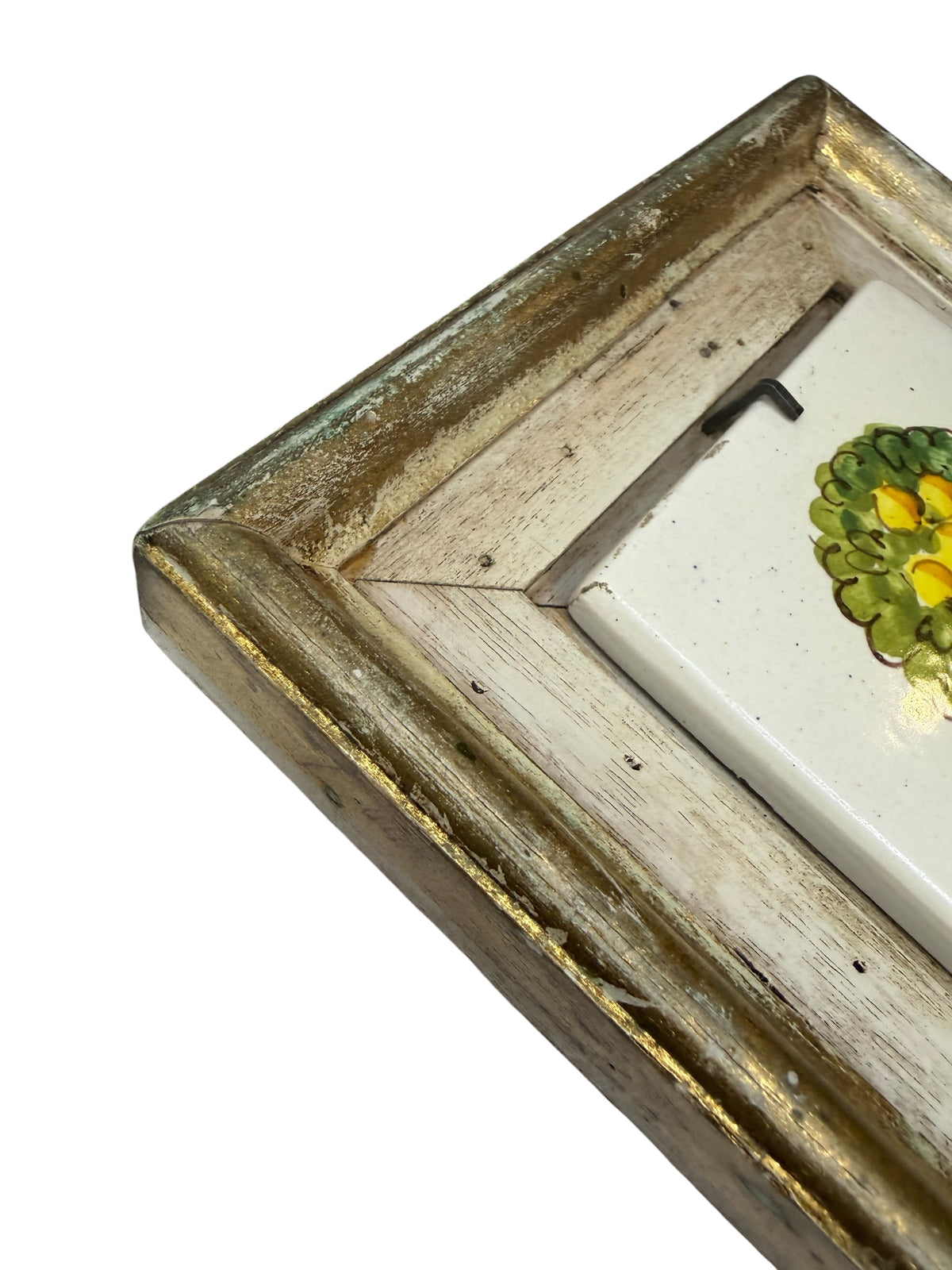 Vintage Italian Majolica Ceramic Lemon Topiary Wall Art – Florentine Gold Frame – E.A. Italy - Stamped
