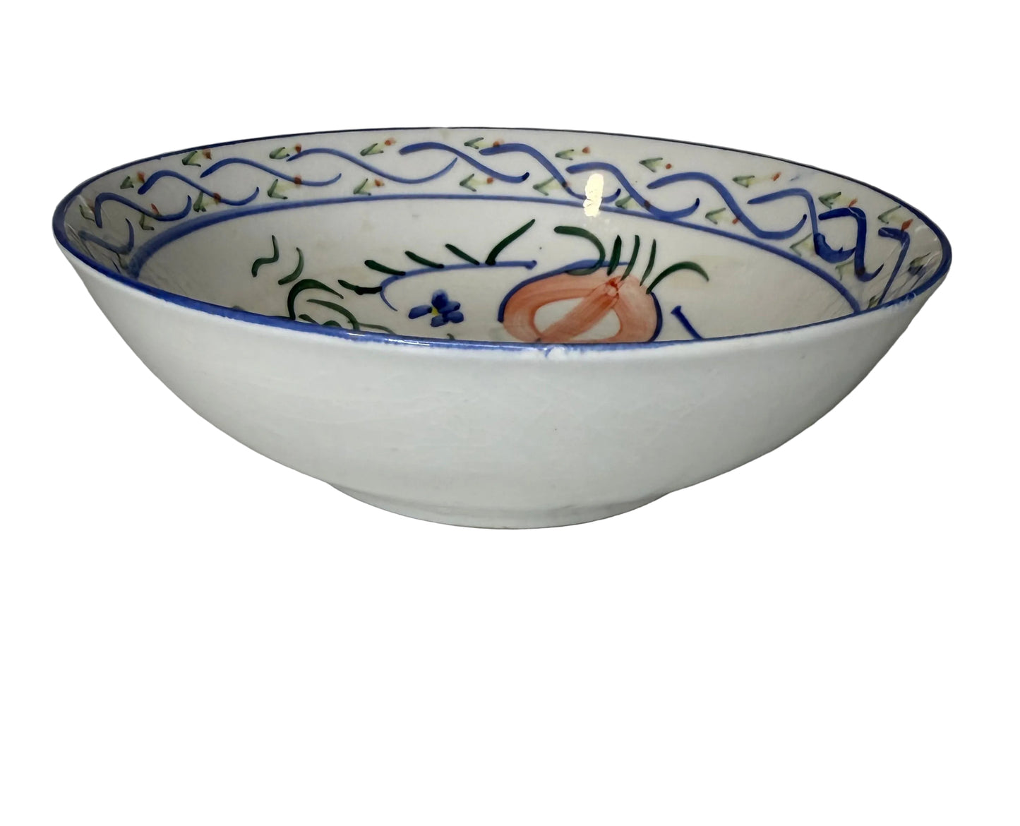 Vintage Faience Glazed Earthenware Bowl – Dutch Delft or French Quimper Style
