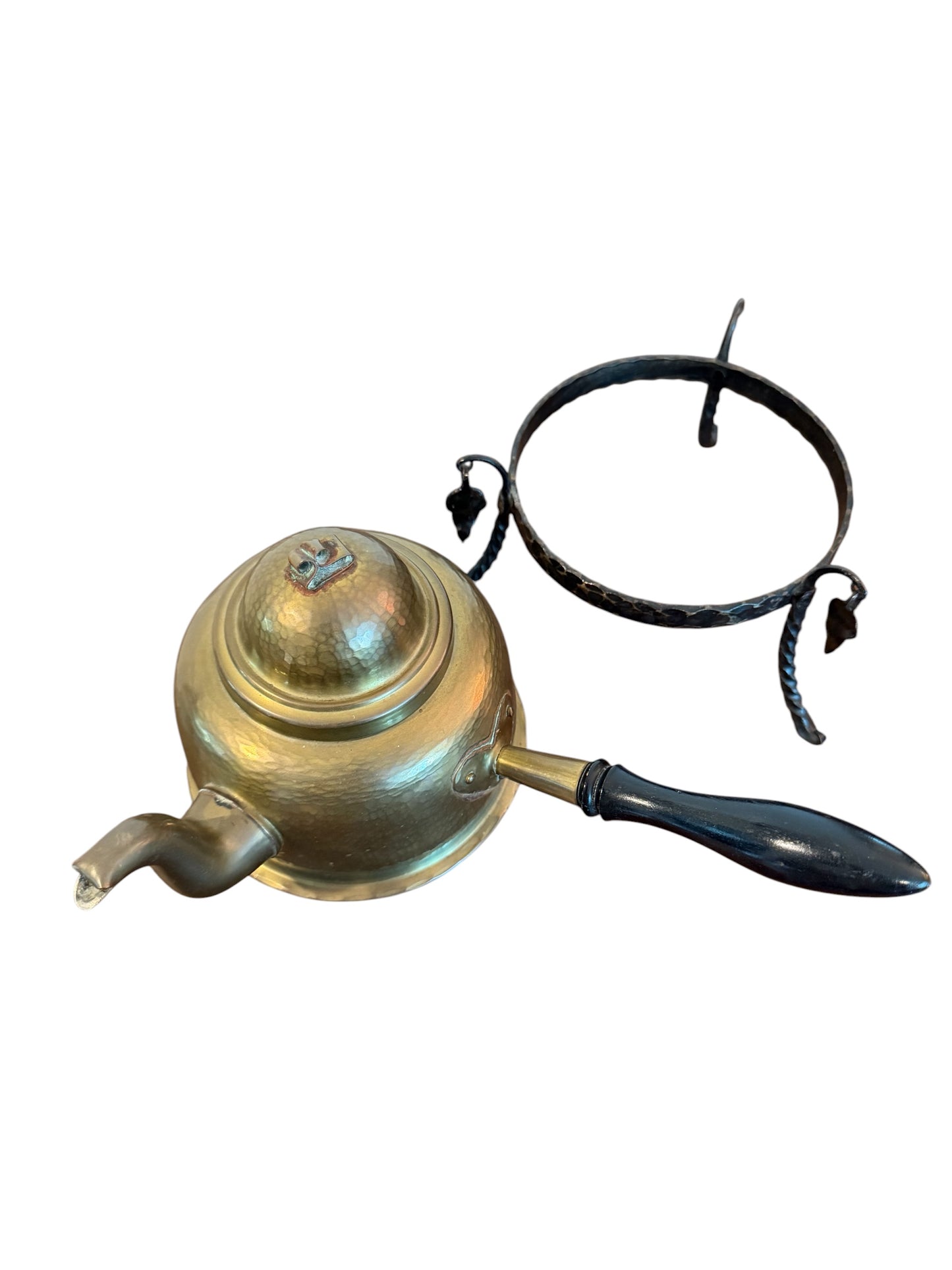 Antique Hammered Copper Kettle on Wrought Iron Stand | Turkish / Swedish Style Tea Warmer
