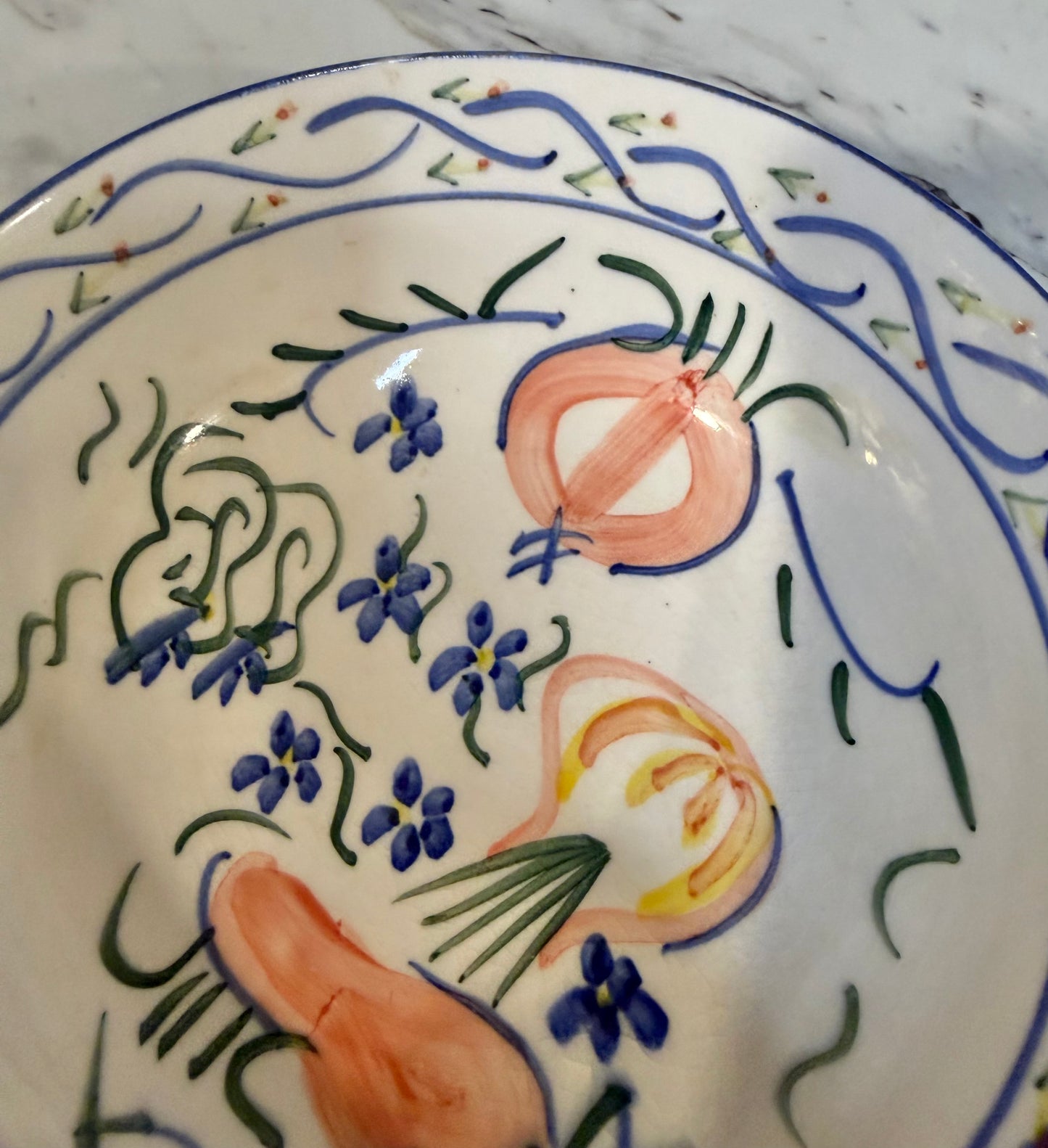 Vintage Faience Glazed Earthenware Bowl – Dutch Delft or French Quimper Style