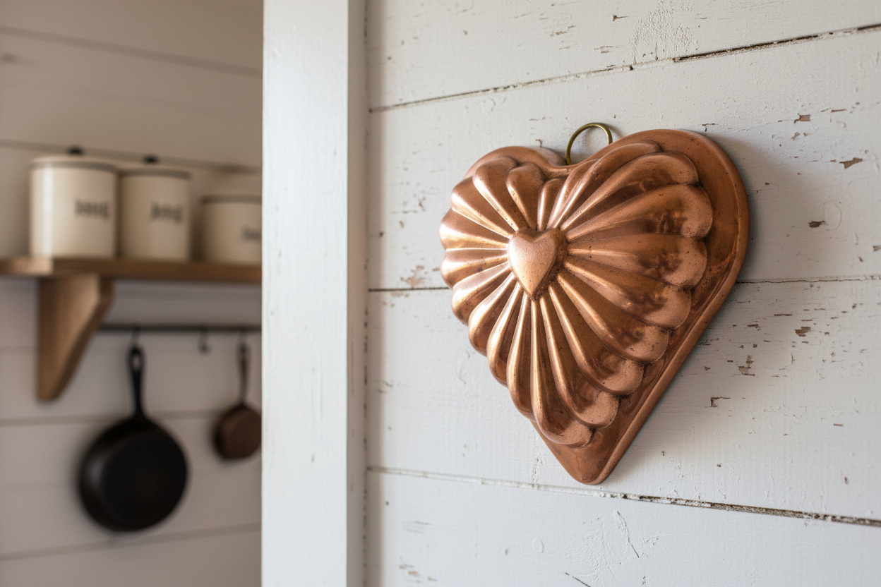 Vintage Copper Heart-Shaped Mold – Fluted Design