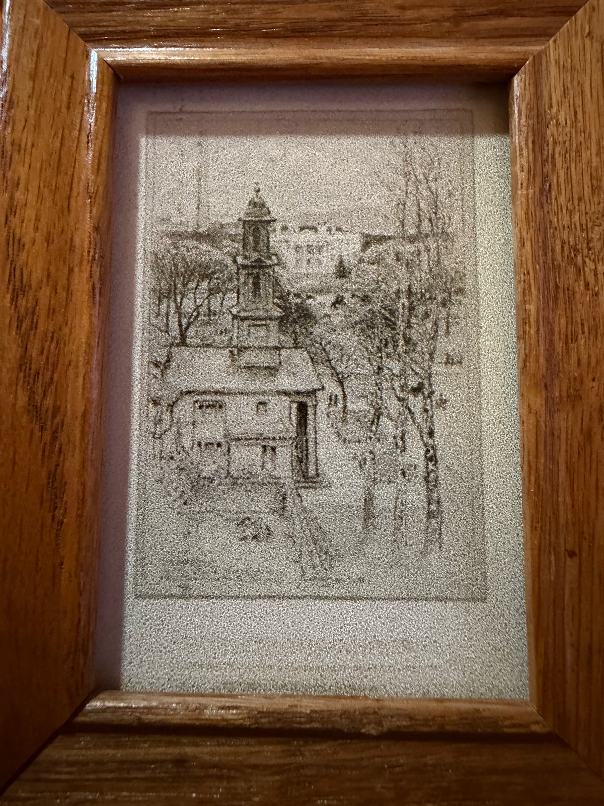 Church Print in Solid Oak Frame | Colonial Steeple Artwork | Mini Framed Art | Flea and Frame Curated