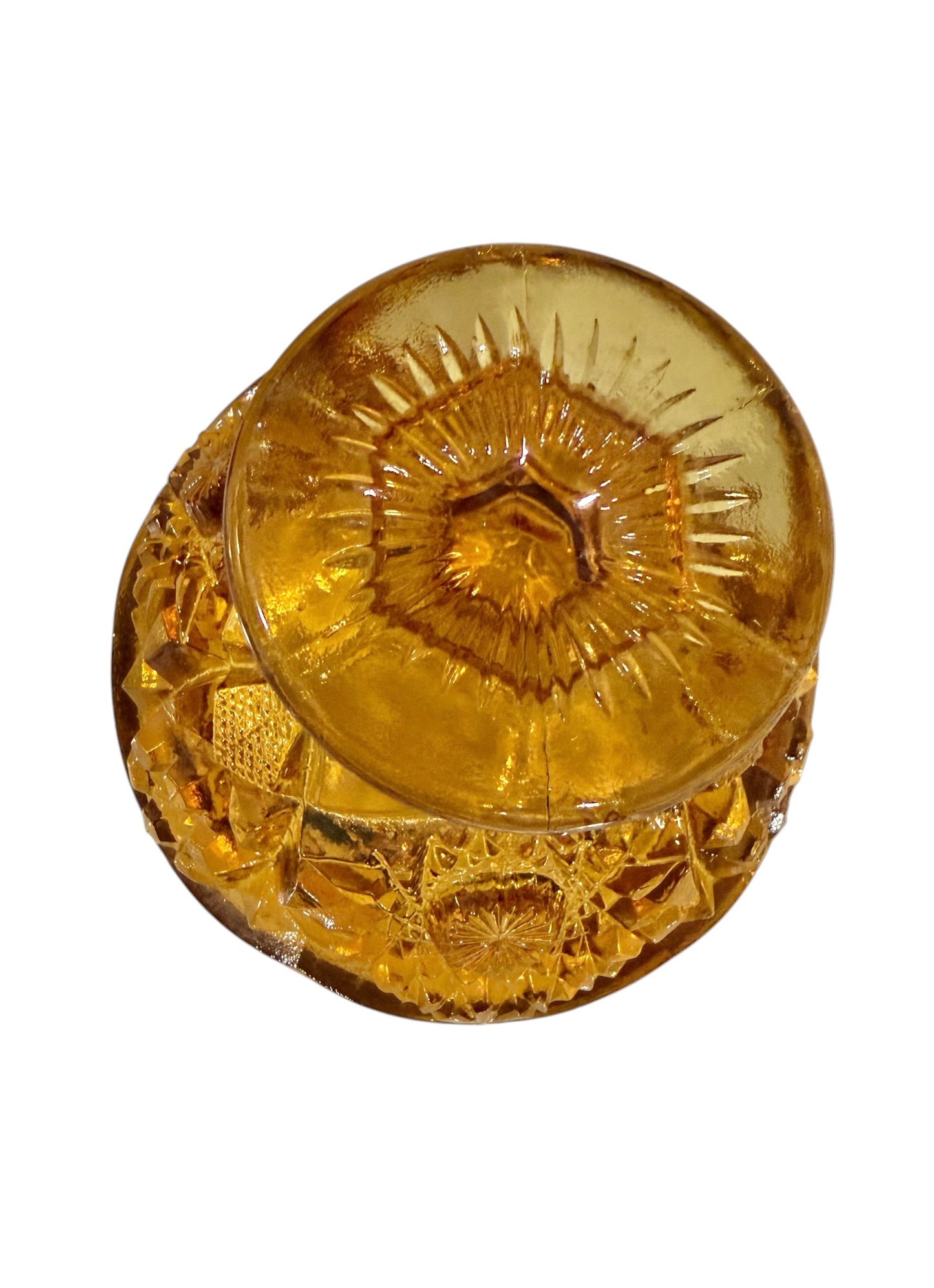 Kemple Vintage Glass Amber Covered Compote Candy Dish