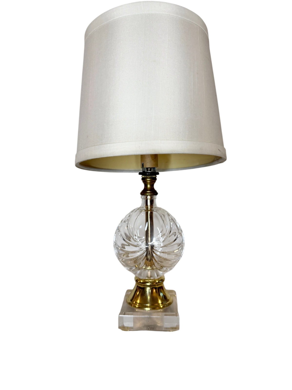 Vintage Miniature Pressed Glass & Brass Accent Table Lamp with Shade