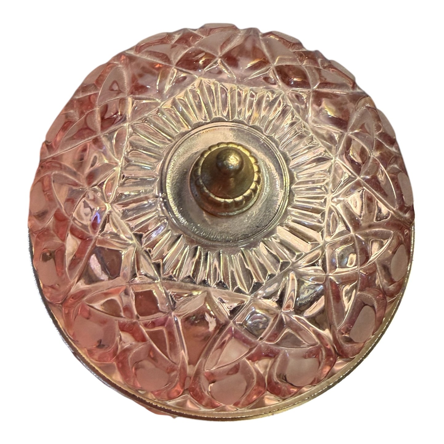 Michelotti Boudoir Vintage Lamp | Cranberry Pink Glass, Crystal Prisms, Mid-Century Holland Accent Lamp