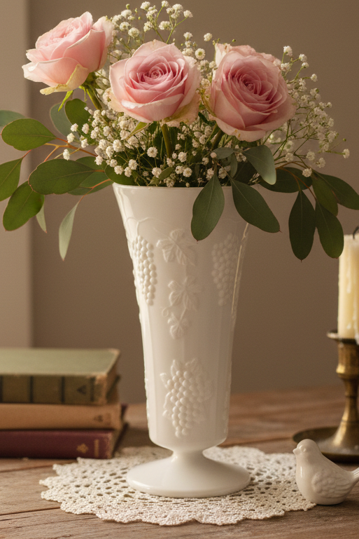 Indiana Glass | Vintage Colony Harvest Grape Milk Glass Vase – 10" Tall