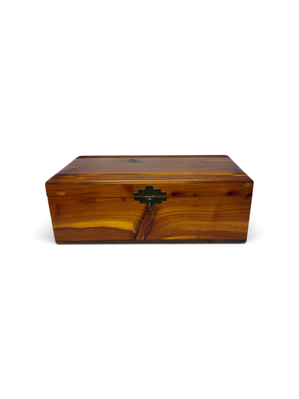 Vintage Cedar Keepsake Jewelry Box – Art Deco-Style Brass Latch - Riser