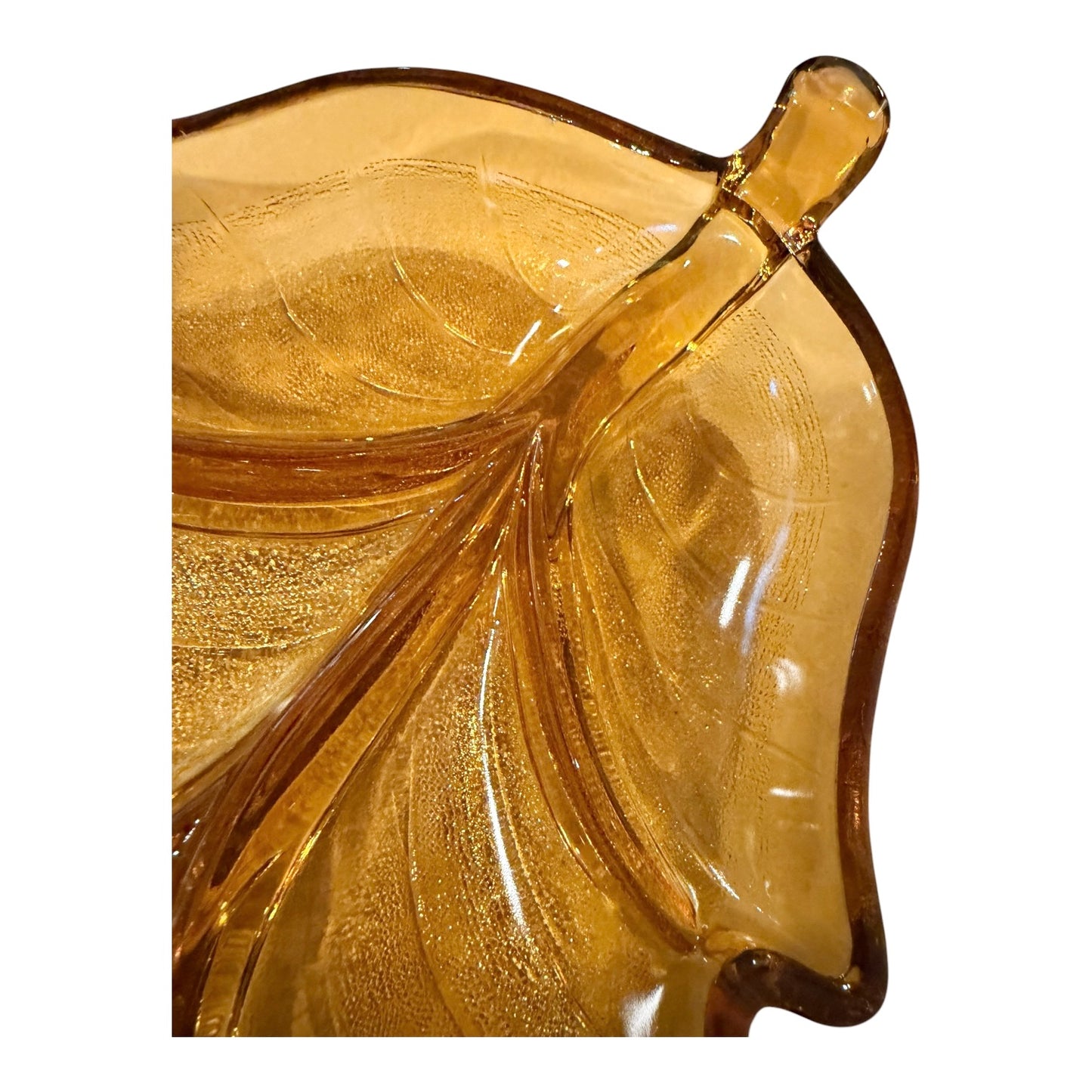 Viking Glass Vintage Divided Leaf Tray | Golden Amber Mid-Century Modern Serving Dish