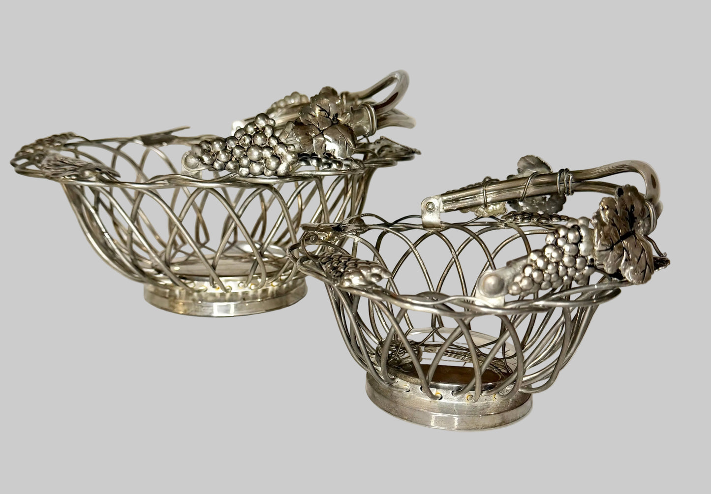 Set of 2 - Vintage Godinger Silver-Plated Grapevine Wire Baskets